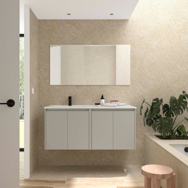 Gris Satiné · Vasque à Gauche · Avec miroir