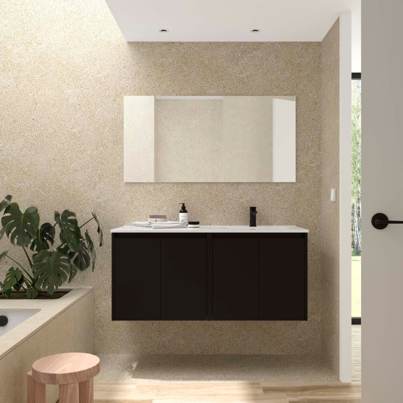 Noir Satiné · Vasque à Droite · Avec miroir