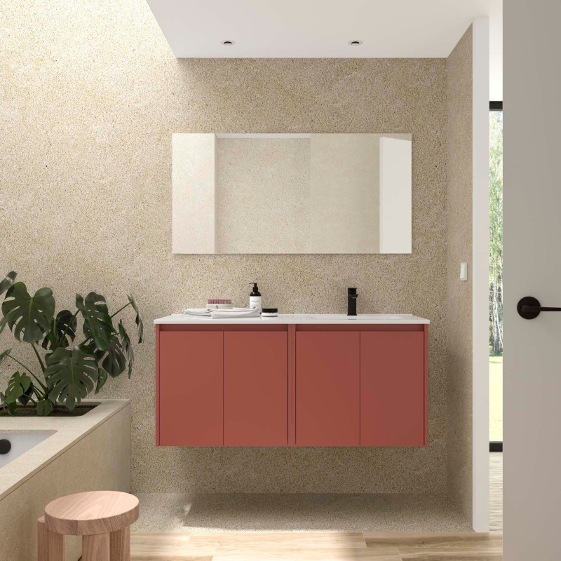Rouge Satiné · Vasque à Droite · Avec miroir