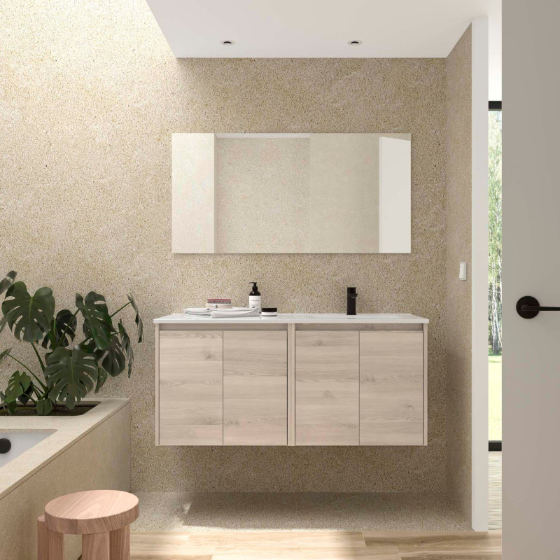 Chêne Naturel · Vasque à Droite · Avec miroir