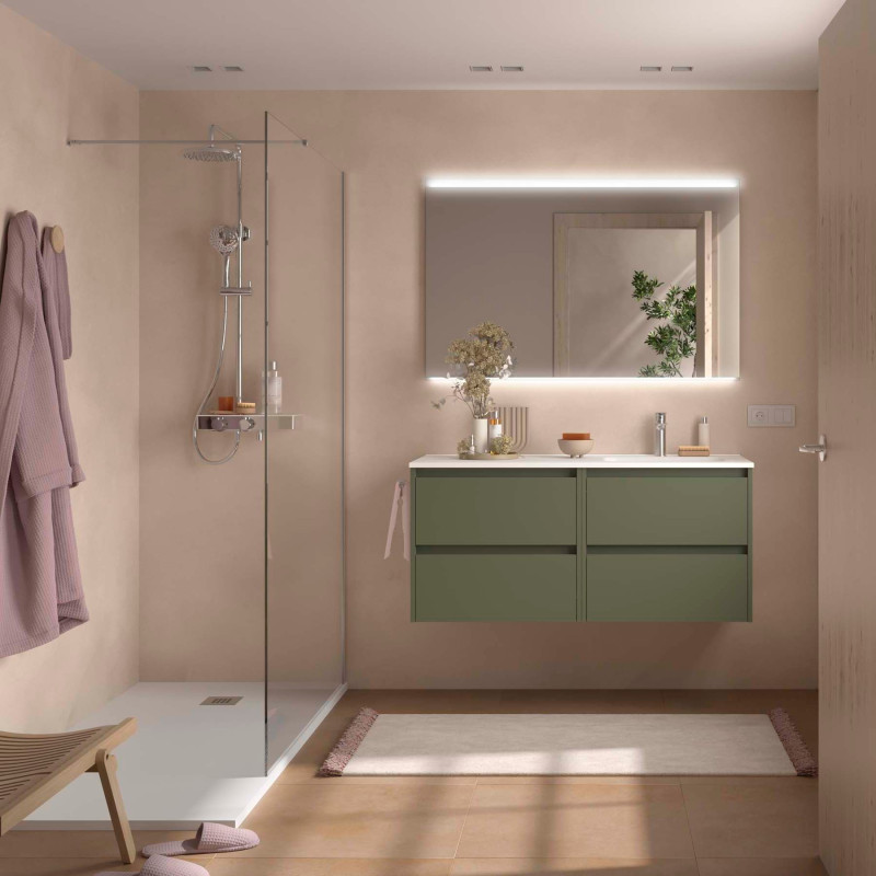 Vert Satiné · Vasque à Droite · Avec miroir