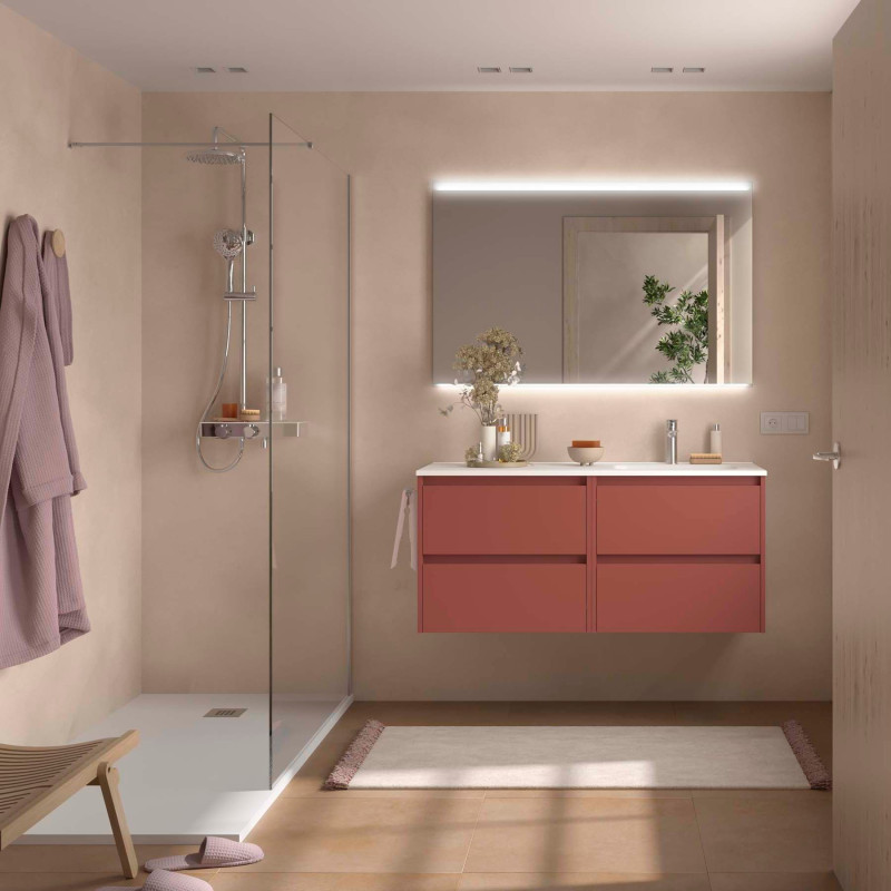 Rouge Satiné · Vasque à Droite · Avec miroir