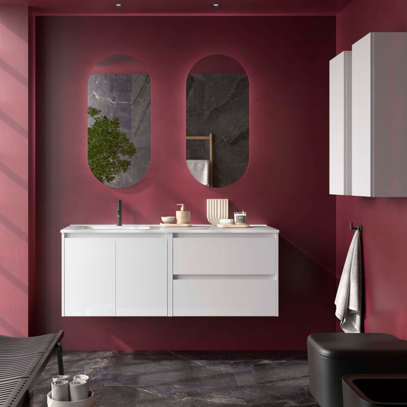 Blanc Brillant · Vasque à Gauche · Avec miroir