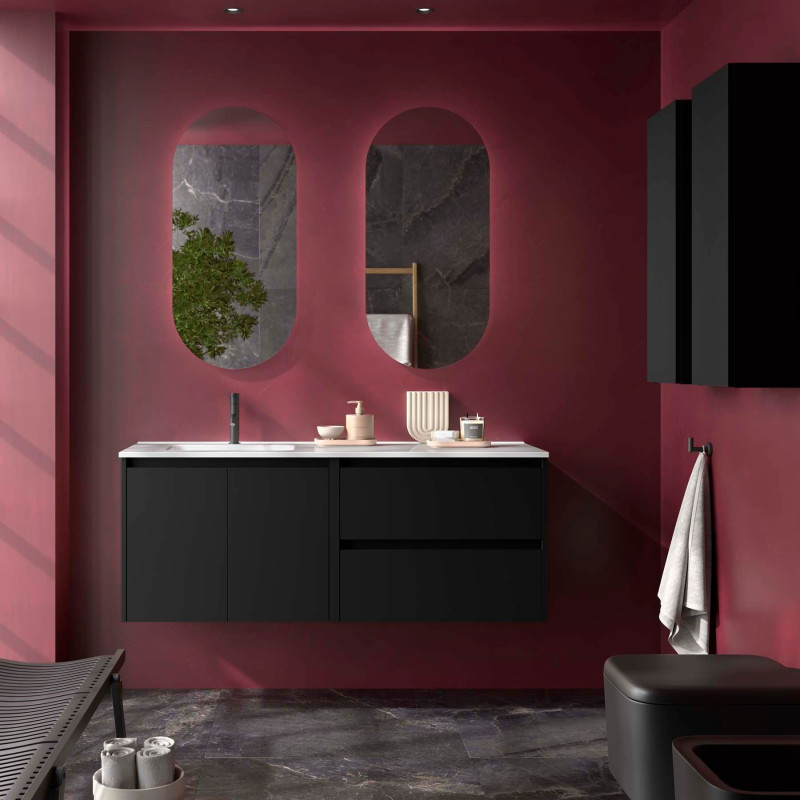 Noir Satiné · Vasque à Gauche · Avec miroir