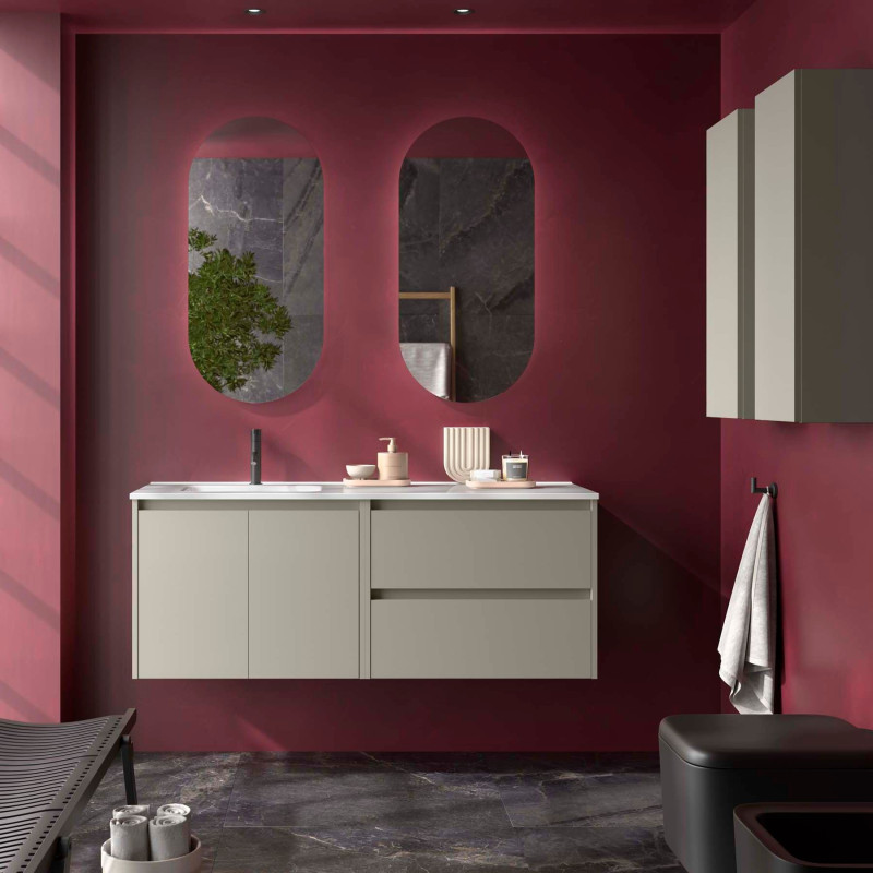 Gris Satiné · Vasque à Gauche · Avec miroir