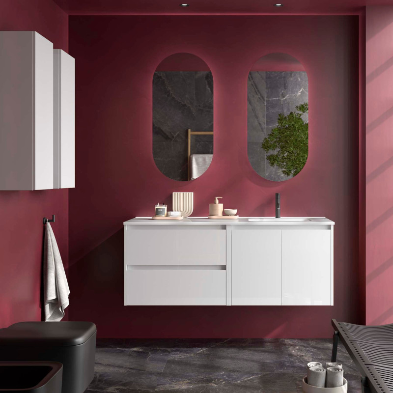 Blanc Brillant · Vasque à Droite · Avec miroir