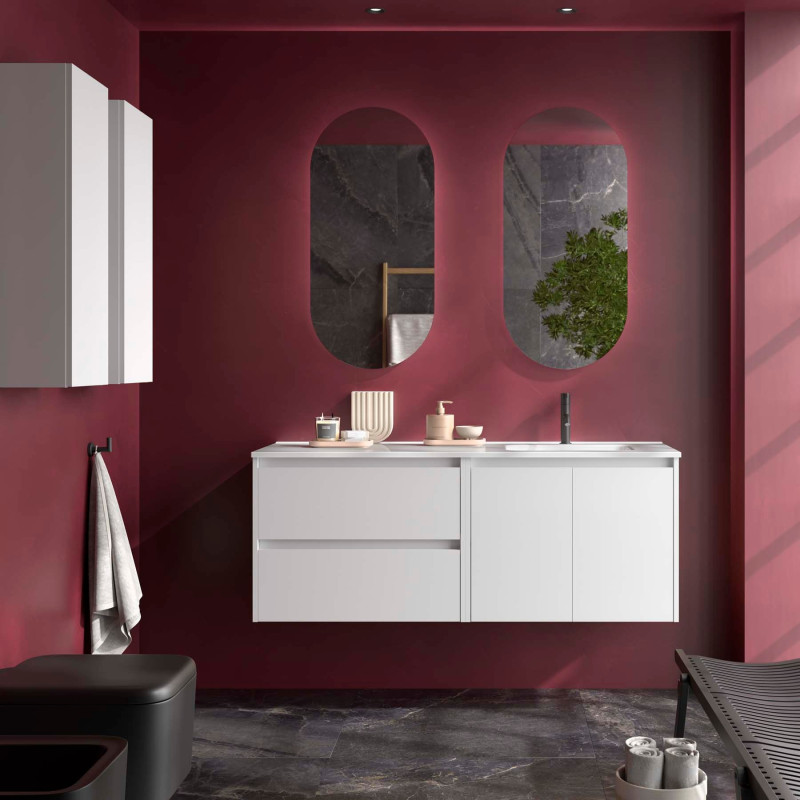 Blanc Satiné · Vasque à Droite · Avec miroir