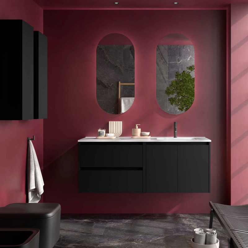 Noir Satiné · Vasque à Droite · Avec miroir