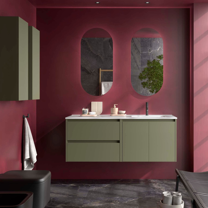 Vert Satiné · Vasque à Droite · Avec miroir