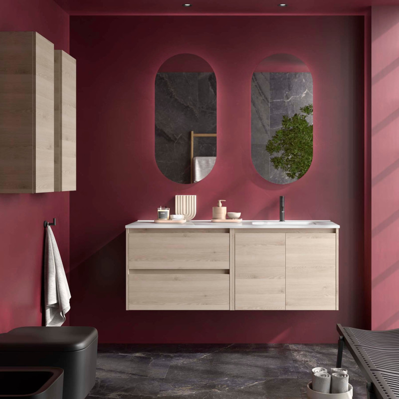 Chêne Naturel · Vasque à Droite · Avec miroir