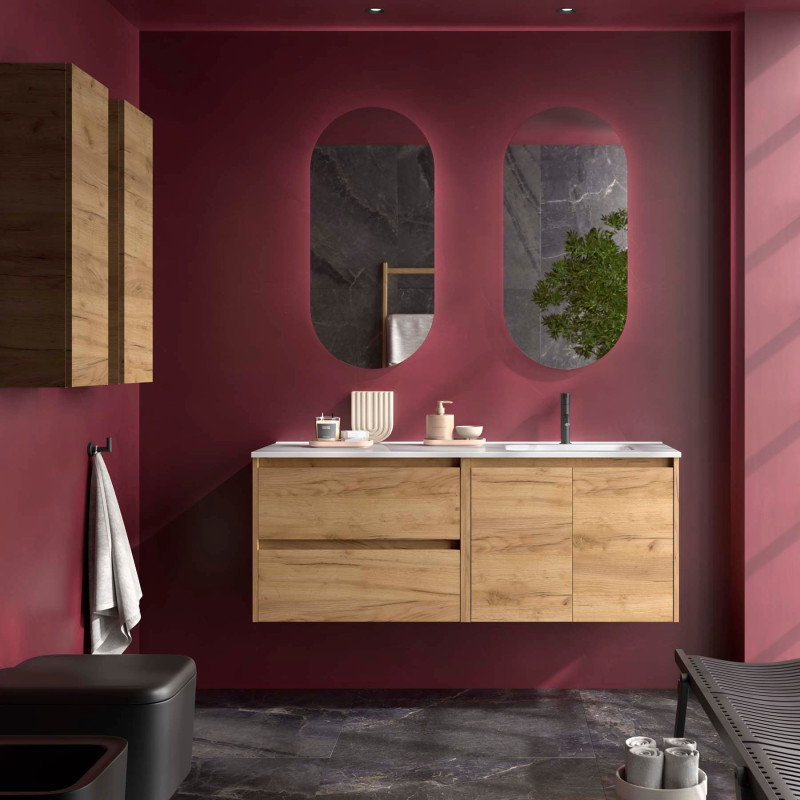 Chêne Africain · Vasque à Droite · Avec miroir