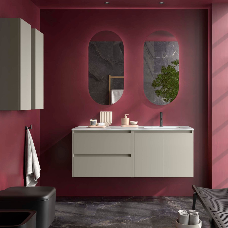 Gris Satiné · Vasque à Droite · Avec miroir