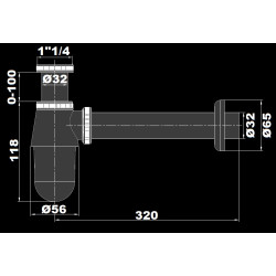 Siphon lavabo grande tasse + tubulure 300 mm