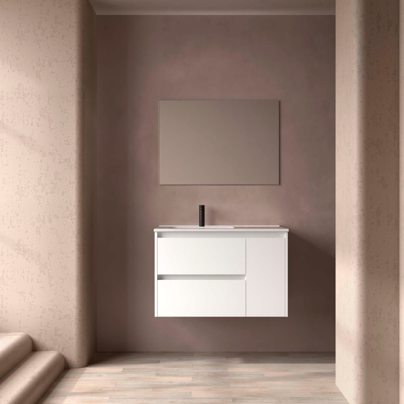 Blanc Satiné · Vasque à Gauche · Sans miroir