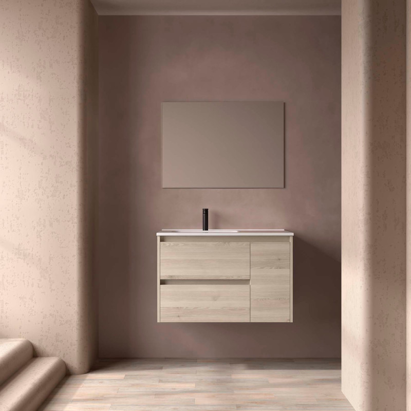 Chêne Naturel · Vasque à Gauche · Sans miroir