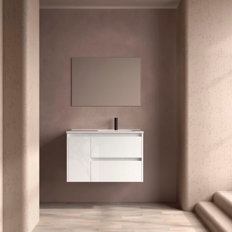 Blanc Brillant · Vasque à Droite · Sans miroir