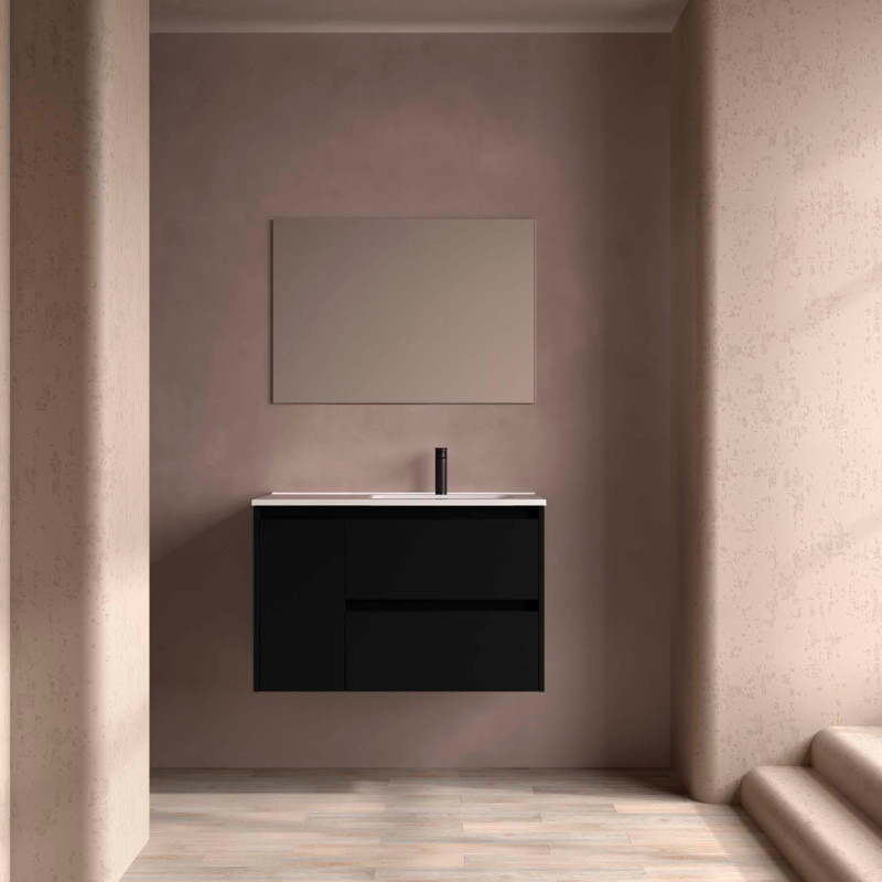 Noir Satiné · Vasque à Droite · Sans miroir