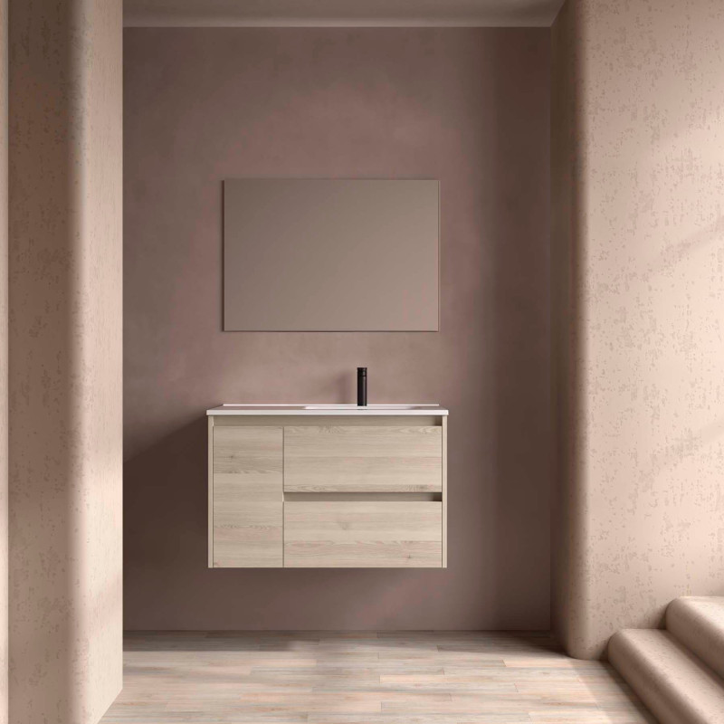 Chêne Naturel · Vasque à Droite · Sans miroir