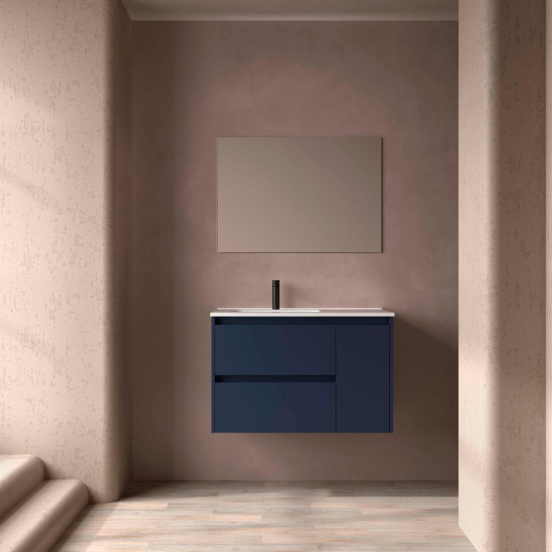 Bleu Satiné · Vasque à Gauche · Avec miroir