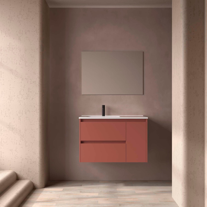 Rouge Satiné · Vasque à Gauche · Avec miroir