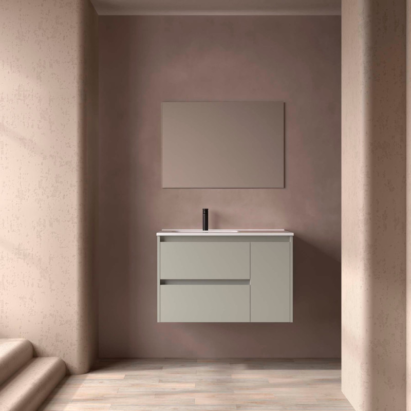 Gris Satiné · Vasque à Gauche · Avec miroir