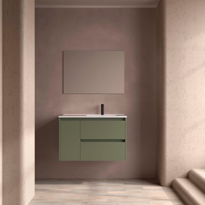 Vert Satiné · Vasque à Droite · Avec miroir