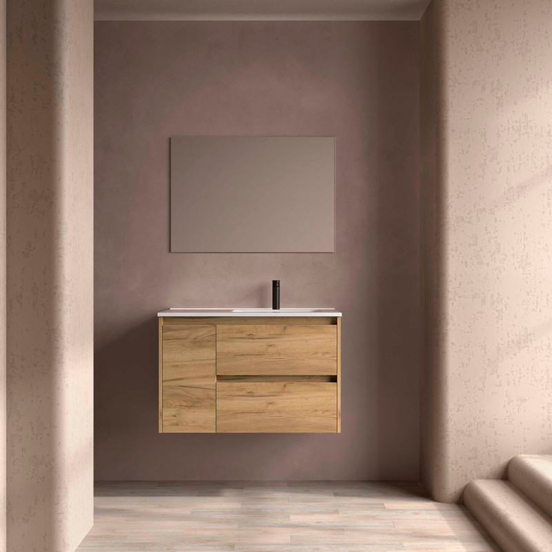 Chêne Africain · Vasque à Droite · Avec miroir