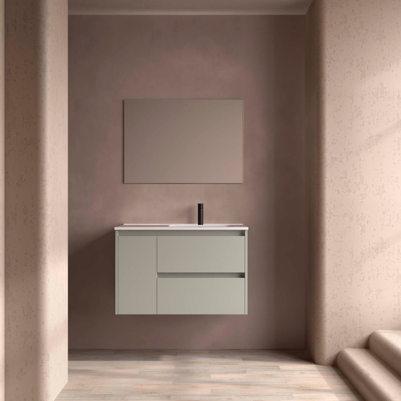 Gris Satiné · Vasque à Droite · Avec miroir
