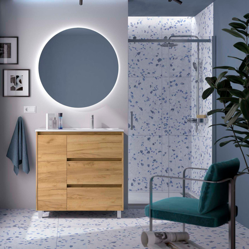 Chêne Africain · Vasque à Droite · Avec miroir