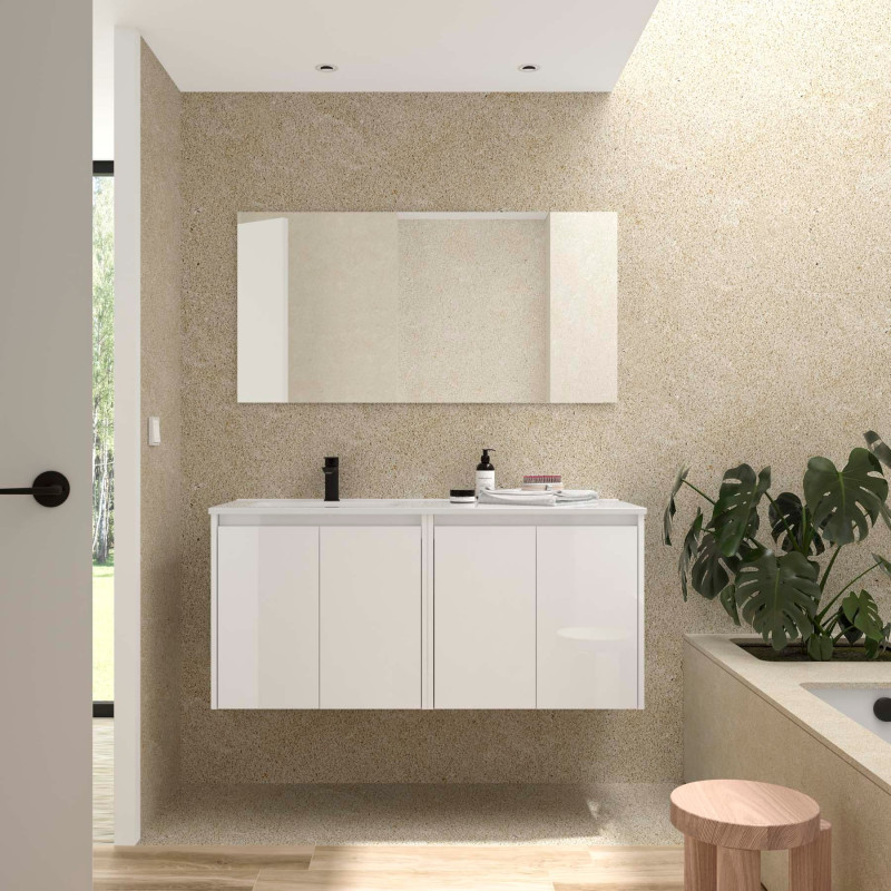Blanc Brillant · Vasque à Gauche · Sans miroir