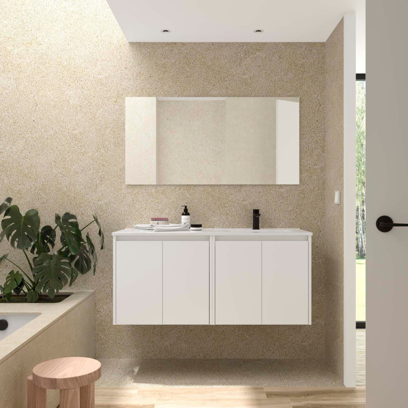 Blanc Satiné · Vasque à Droite · Sans miroir