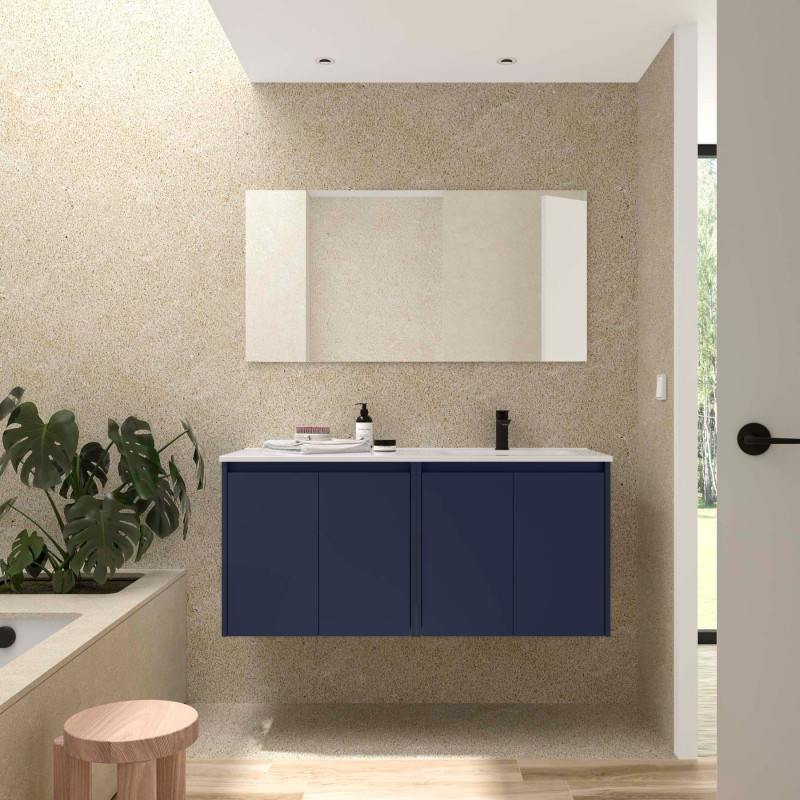 Bleu Satiné · Vasque à Droite · Sans miroir