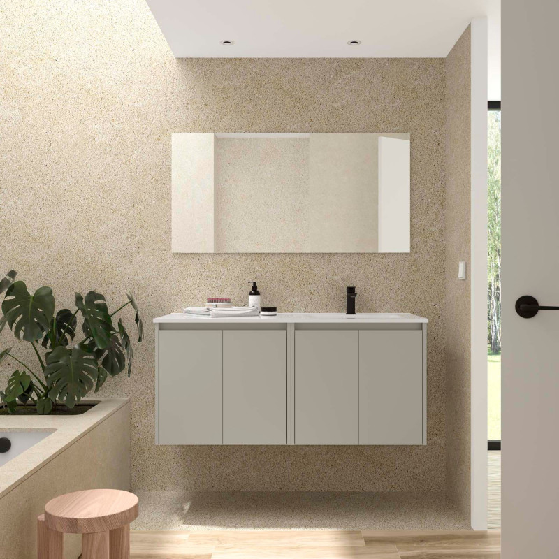 Gris Satiné · Vasque à Droite · Sans miroir