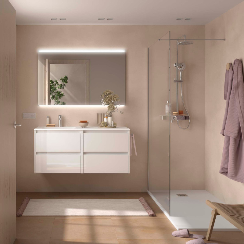 Blanc Brillant · Vasque à Gauche · Sans miroir