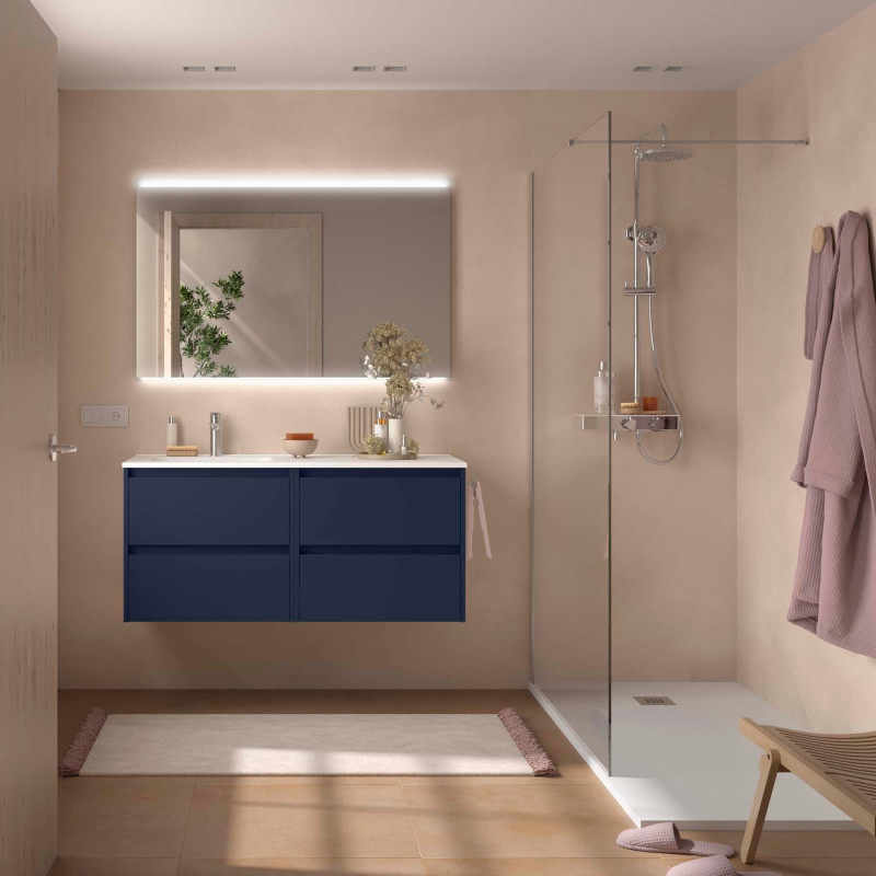 Bleu Satiné · Vasque à Gauche · Sans miroir