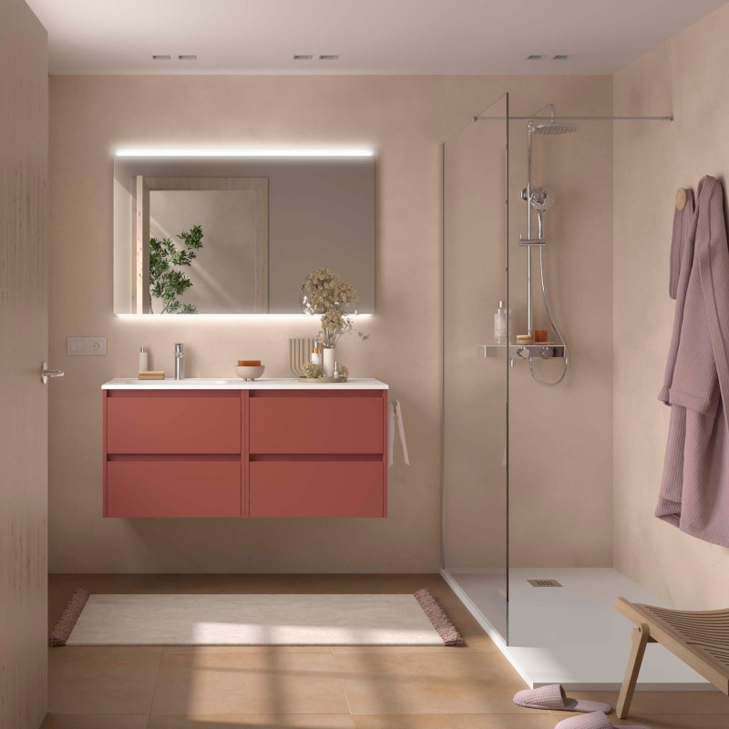Rouge Satiné · Vasque à Gauche · Sans miroir