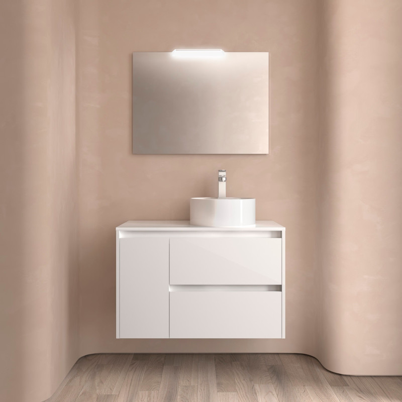 Blanc Satiné · Vasque à Droite