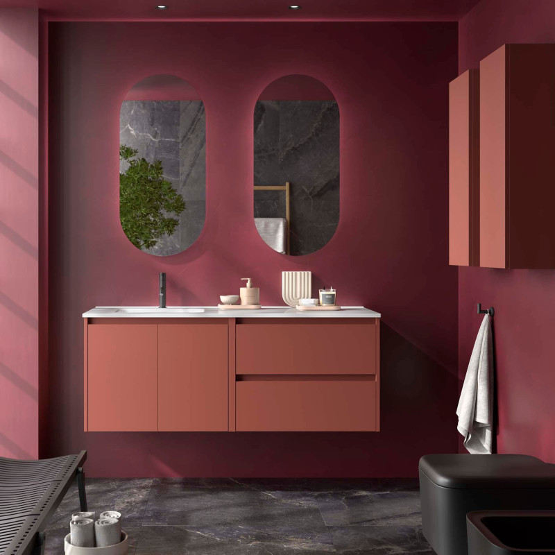 Rouge Satiné · Vasque à Gauche · Sans miroir