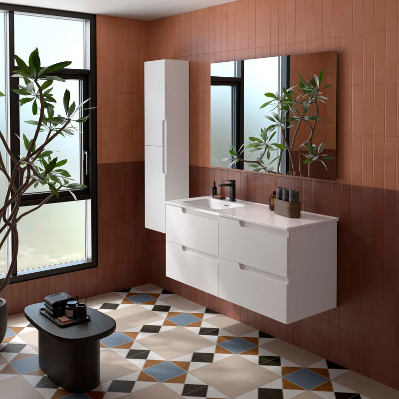 Blanc Satiné · Vasque à Gauche · Sans miroir