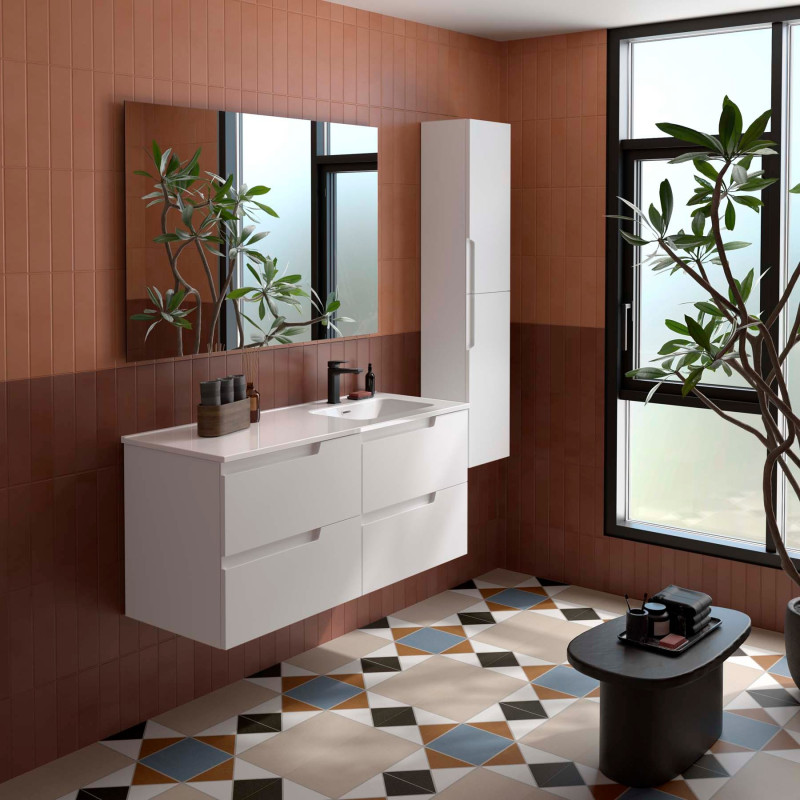 Blanc Satiné · Vasque à Droite · Sans miroir