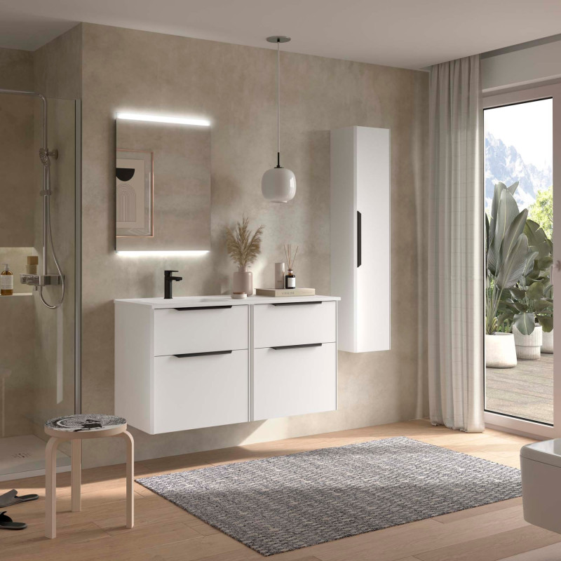 Blanc Satiné · Vasque à Gauche · Sans miroir