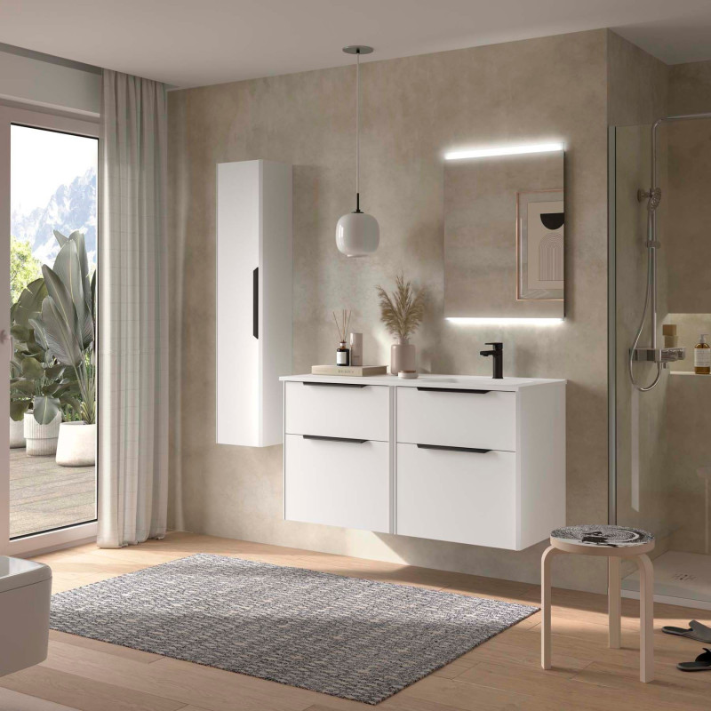 Blanc Satiné · Vasque à Droite · Sans miroir