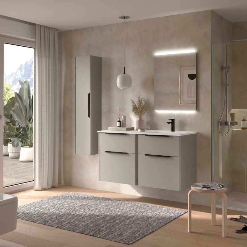 Gris Satiné · Vasque à Droite · Sans miroir