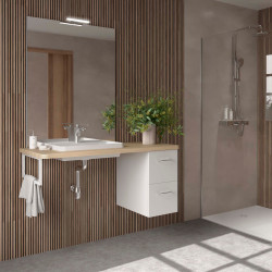 Ensemble EASY BATH 120 cm coquette à droite : plan, tiroir, vasque, miroir & LED