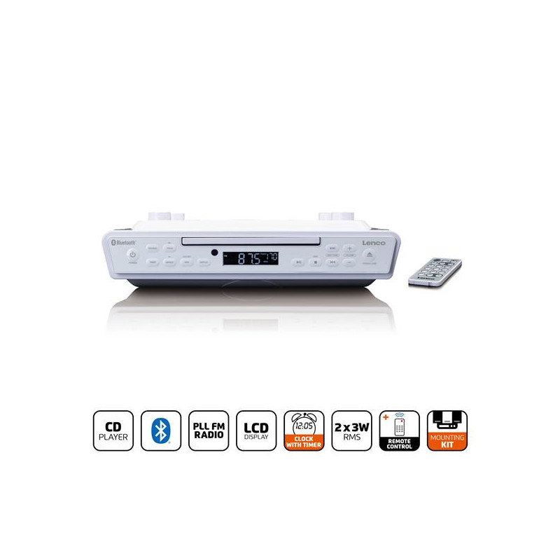 LENCO Radio-réveil de cuisine Lenco avec CD Bluetooth® et télécommande Blanc *