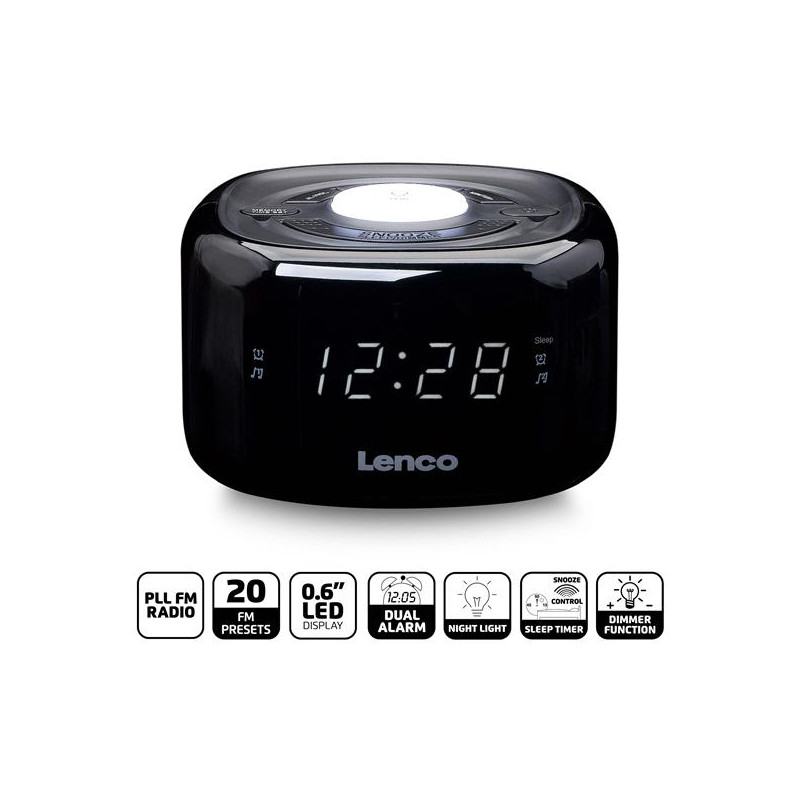 LENCO Lenco Radio-réveil FM avec veilleuse Noir *