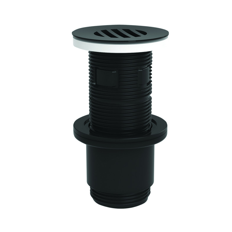 Bonde universelle lavabo écoulement libre, H. 100mm, ABS noir, intercalaire noir