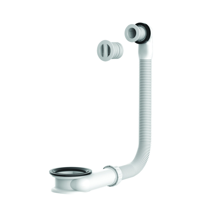 Trop-plein universel blanc avec enjoliveur blanc pour orifice diam 25 et 30 mm