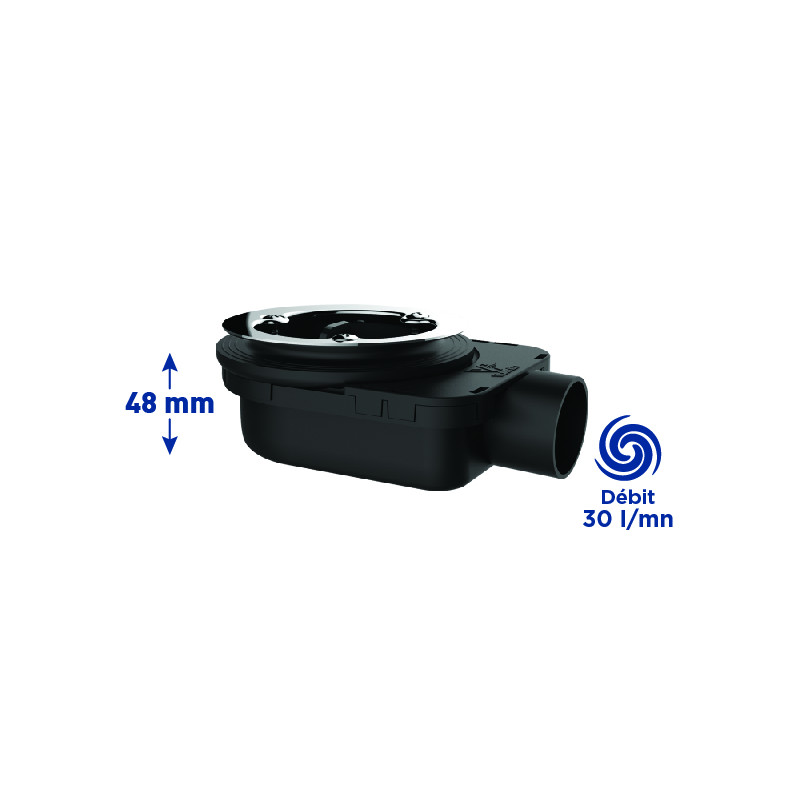 Bonde douche ultra-plate NF Ø90, SMART, sans capot, H.48 mm,corps 70% PCR