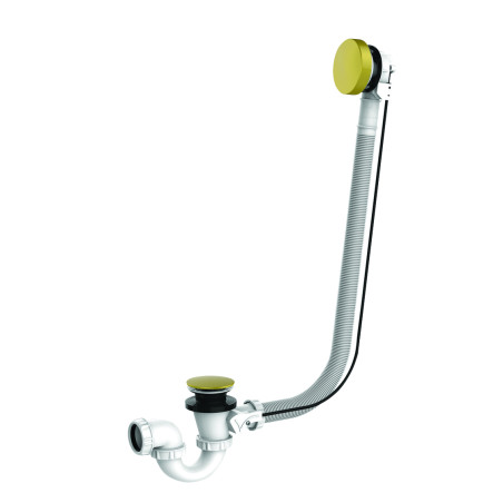 Vidage bain à câble 650mm, volant et clapet sertis or mat, cuvette plastique,NF